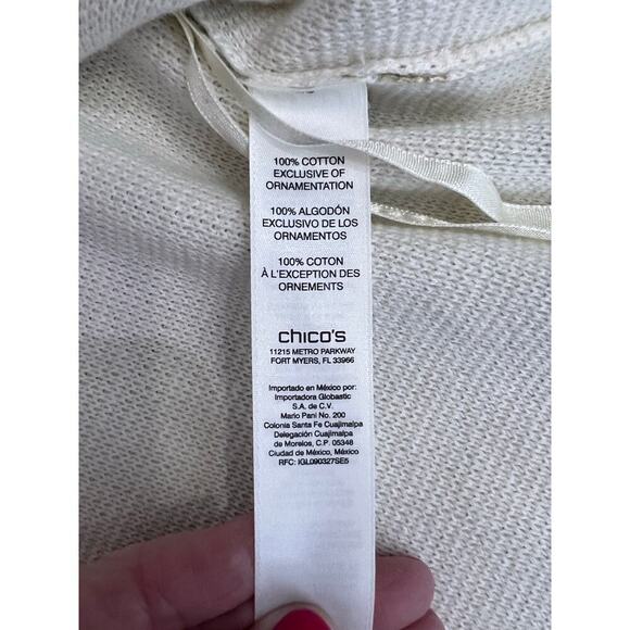 Chico's Womens Baroque Embellished Cardigan Sweater Short Sleeve Cream Size 0/S - Picture 7 of 9